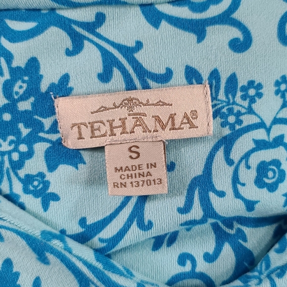 Tehama Women's Blue Damask V-Neck Sleeveless Pleated Midi Dress Size Small - Picture 11 of 11